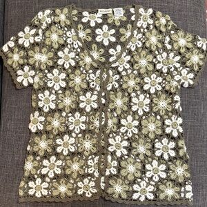 Vintage-Inspired Crochet Daisy Top | White Stag | XL | Boho Cottagecore Floral